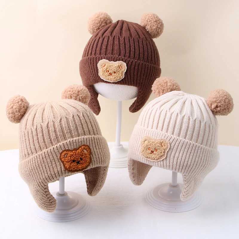 Korean Cartoon Bear Baby Hat Winter Warm Baby Boys Girls Cap Beanies Ear Protection Knitted Infant Toddler Hat BonnetL251024
