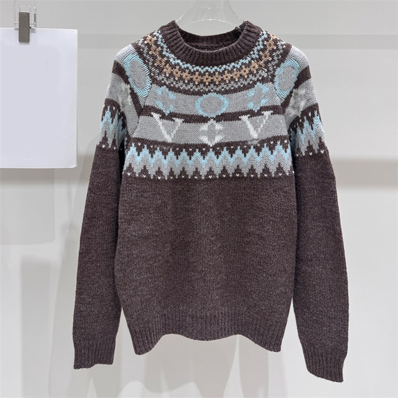 Designer Blossoming Women Sweater Contrast Color Crew Neck Knitted Jumpers Autumn Spring Elegant Pullover Sweaters