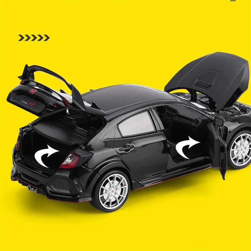 New 124 HONDA CIVIC TYPER Alloy Car Model Diecast Vehicles Metal Sports Car Model Sound and Light Collection Children Toy Gift W251114
