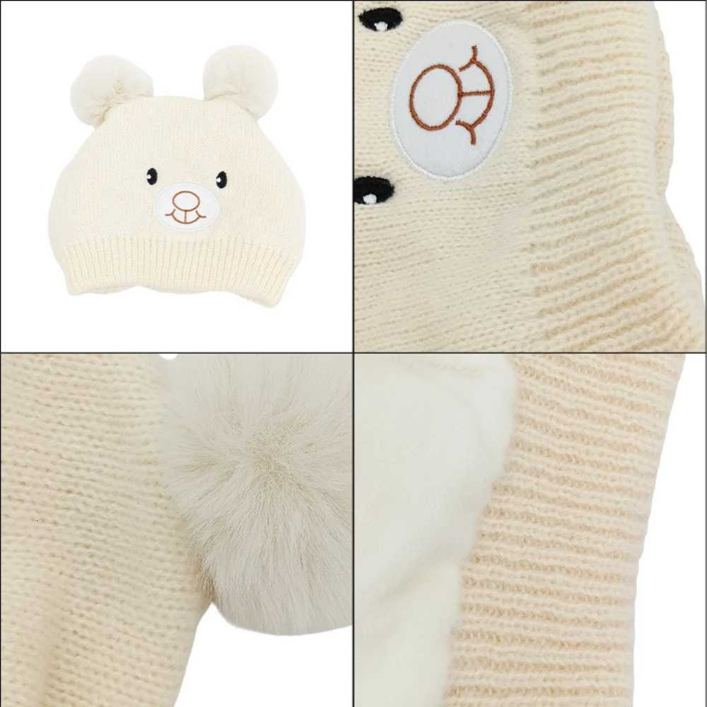 Cute Plush Bear Knitted Hat Baby Winter Warm Wool Beanie Newborn Supplies Boys and Girls Earmuffs MINISO Winter HatL251024