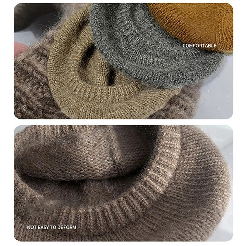 Oversized Wool Knit Beret For Big Head Stretchable Painter Cap Large Size Flattering Slouchy Plain Hat for Women Multiple Colors 251023