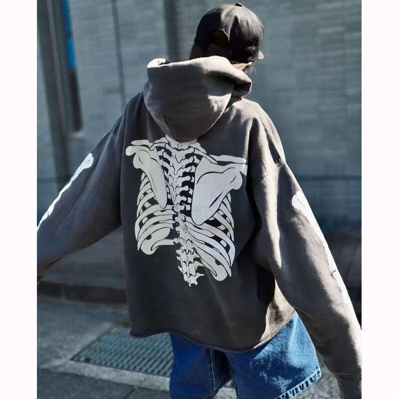 Hip-Hop Skull Skeleton Foam Print Dark Style Hoodie Unisex Loose Casual Pullover Sweatshirt Couple
