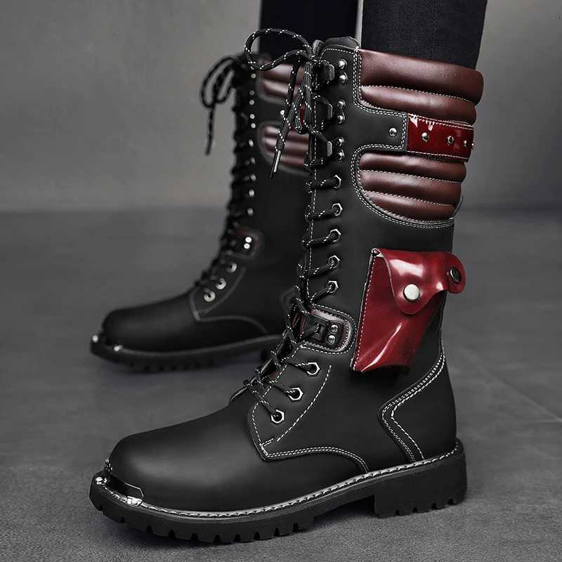 Mens plus size Casual High Top Leather Boots Spring and Autumn Outdoor Motorcycle Boots comfort Chain collision avoidance Boots W251024
