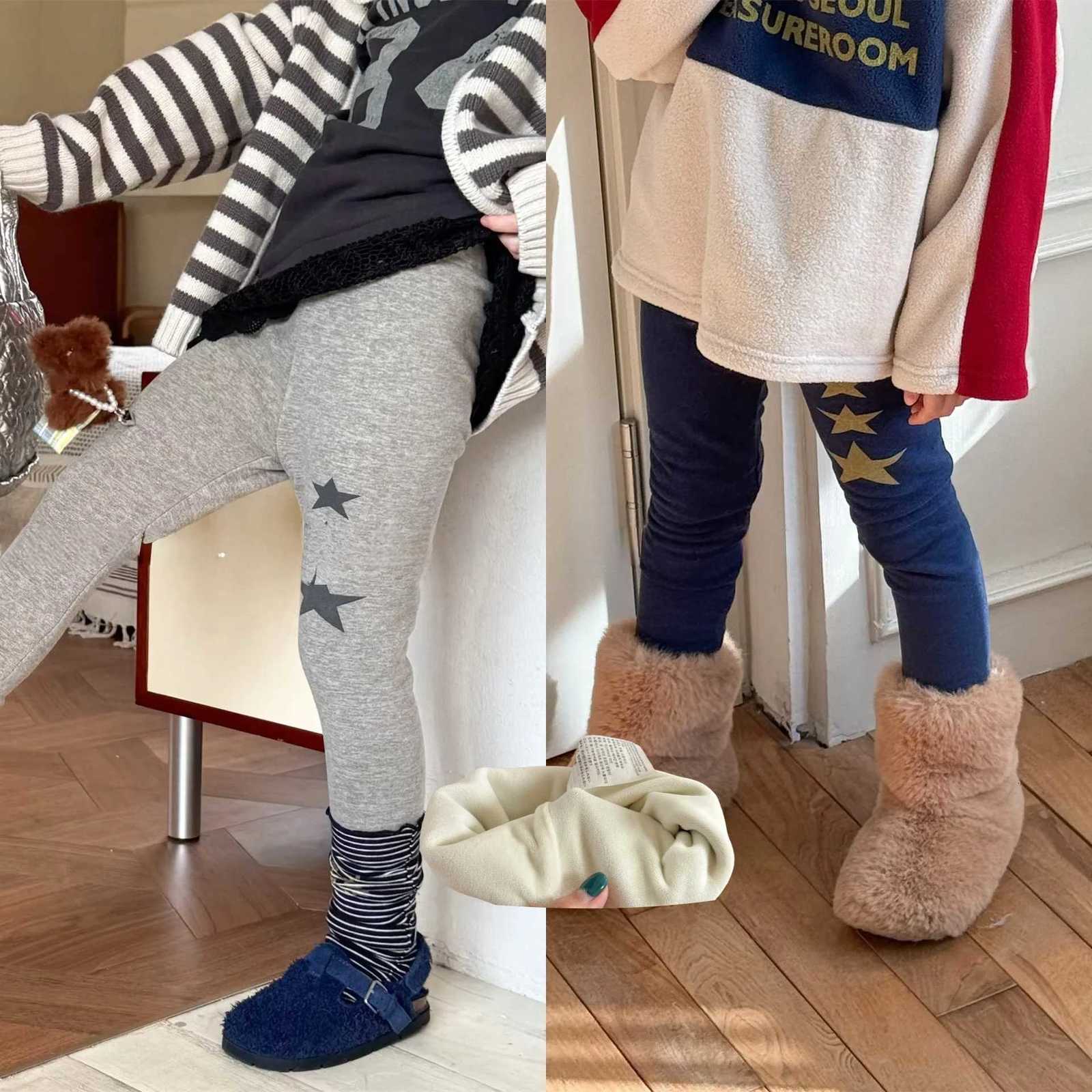 16Y Kids Star Print Warm Pants New Kids Clothes Girls Cotton Elastic Waist Fleece Lined Leggings Children Casual Bottoms OutfitT251024