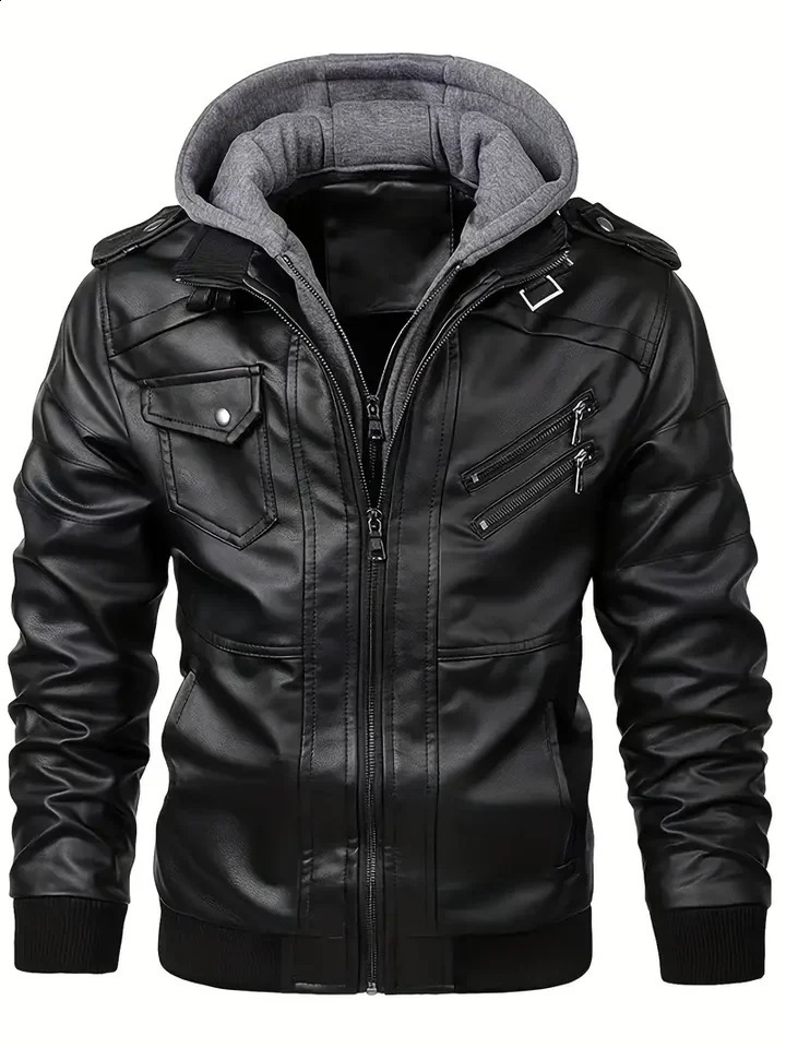Motorcycle Leather Jackets Man Casual Fashion Motorcycle Coat Slim Fit Lapel PU Jackets Autumn Antiwind Leather Coat Male 251023