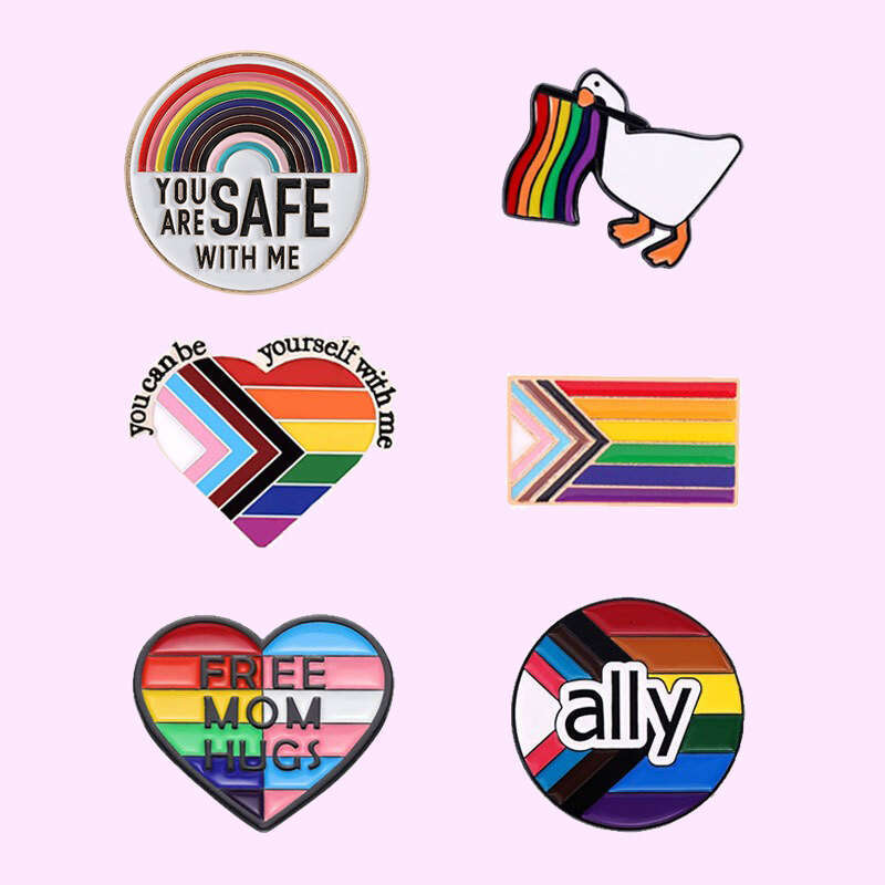Set of 6 Rainbow Metal Badges Clothing Accessories Lapel Pins Medals