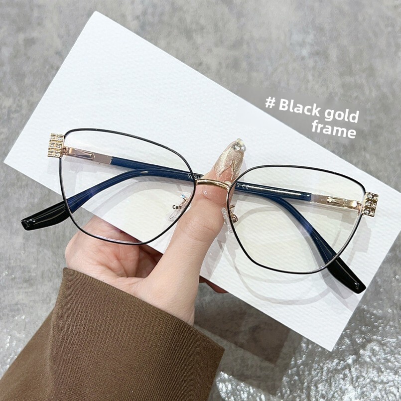 Diamond-Encrusted New Unisex Versatile Metal Frame Internet Celebrity No-Makeup Face-Shaping Decorative Non-Prescription Prescription Glasses