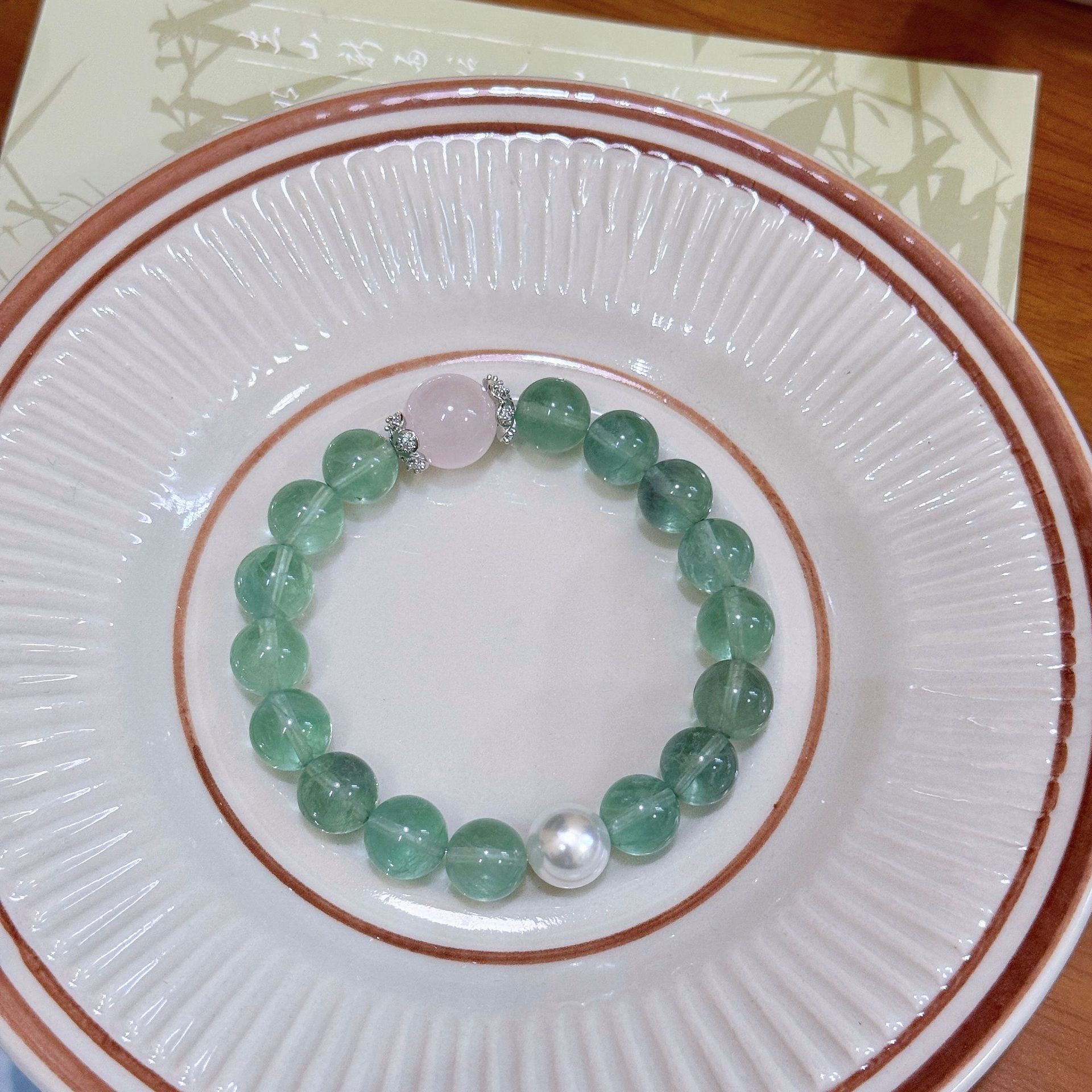 Spring Seasonal Clear Dew Drop-Shaped Natural Green Fluorite Wristband