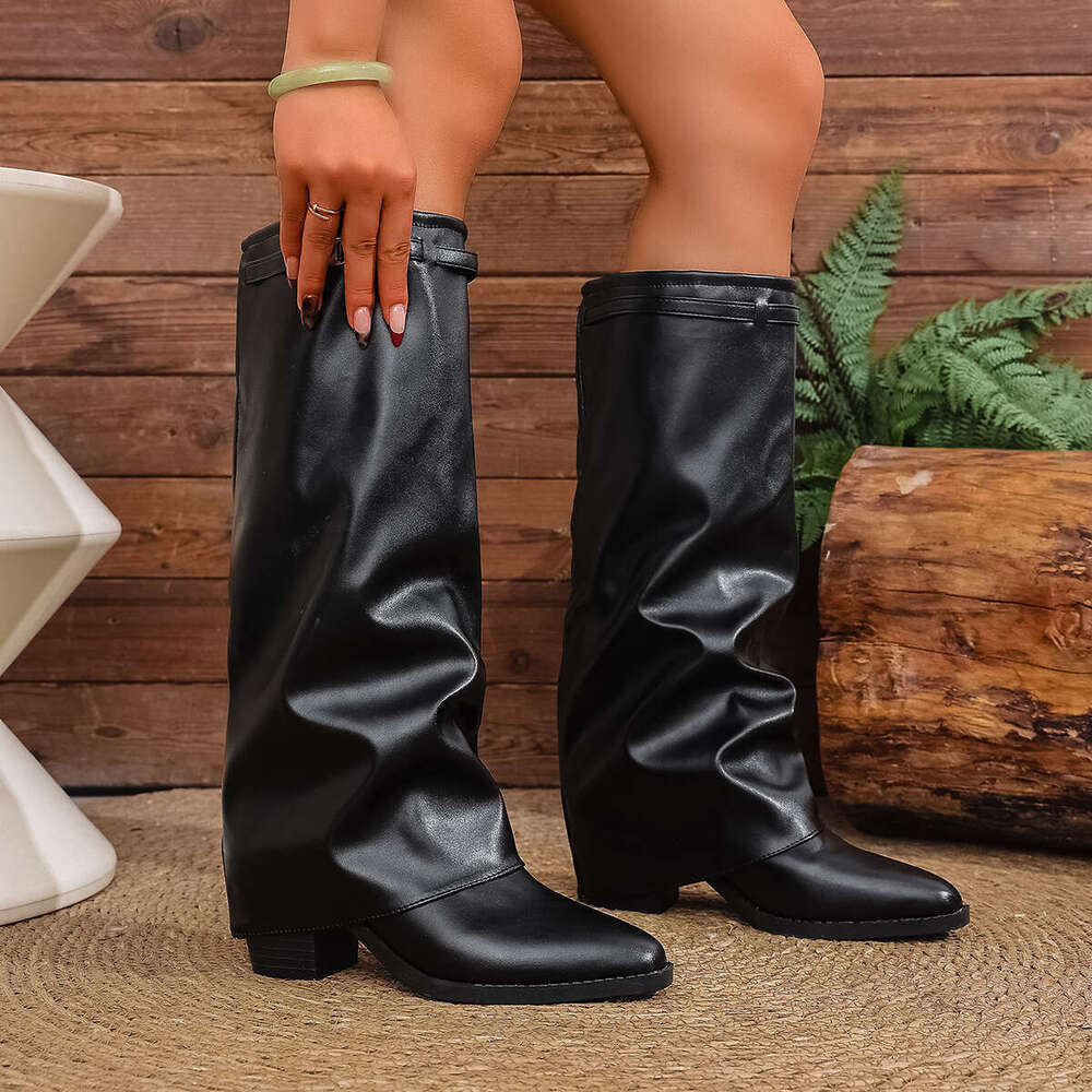 Tube Fashion Boots Thick Heel High Heel2.36-3.15Inch Sleeve PU Pointed Rubber, Outdoor Seasonal Chunky Heel, Stylish Highquality Platform Ankle Women&