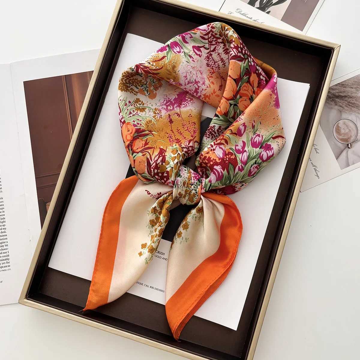 Elegant Geetry Print Shl Square Scarf for Wen Soft Satin Neckerchief Fem Hair Bands Ribbon band Bandana Y251024