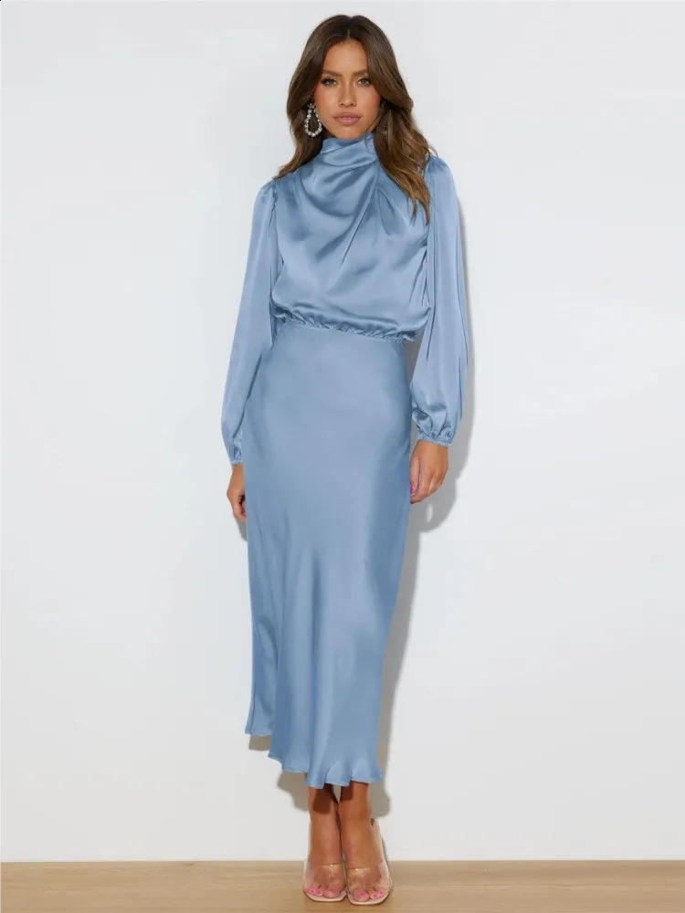 Autumn Womens Clothing Highend Satin Long Sleeved Loose Dress With Elegant Temperament Womens Evening Gift Dress 251023