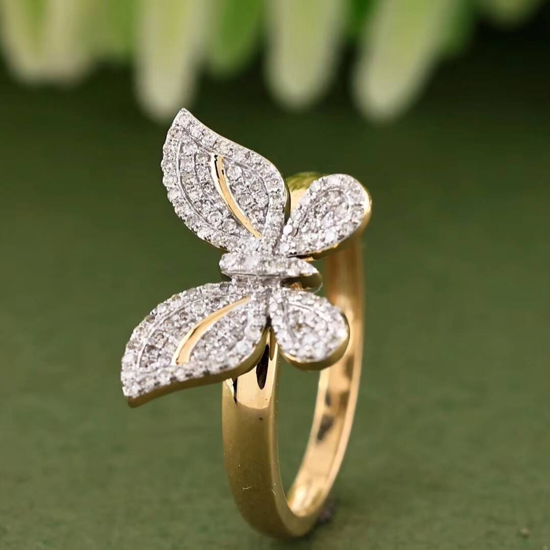 VVS Moissanite Diamond Ring Butterfly Shape Ring GRA Certified Diamond 14k Solid Gold Iced Out Hip Hop Diamond Ring for Women