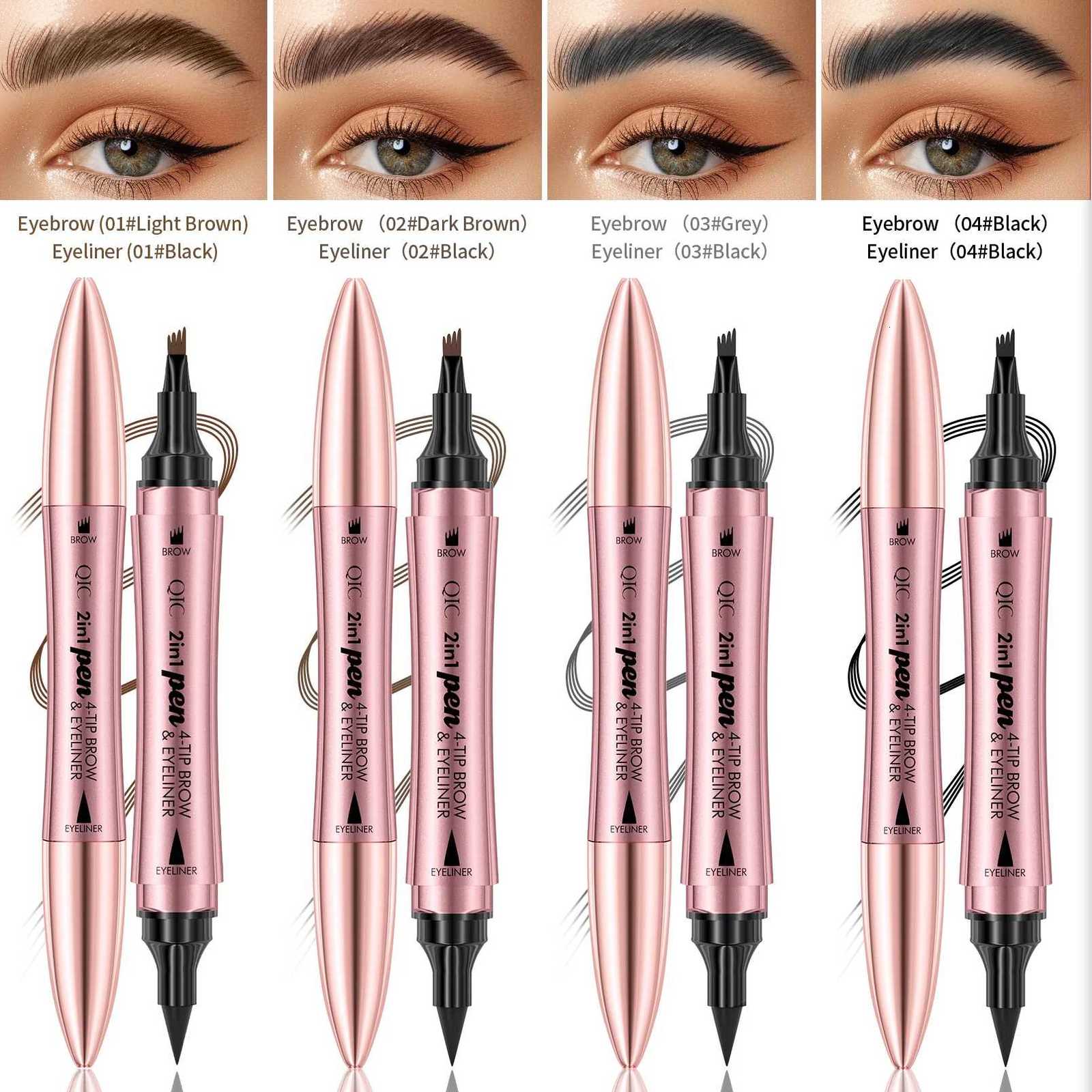 4 Colors 1pc Eyebrow Pen Waterproof 4 Split Tip Eyebrows Pen Eyebrow Tattoo Pen Waterproof Liquid Black Eyebrow Makeup PencilL251024