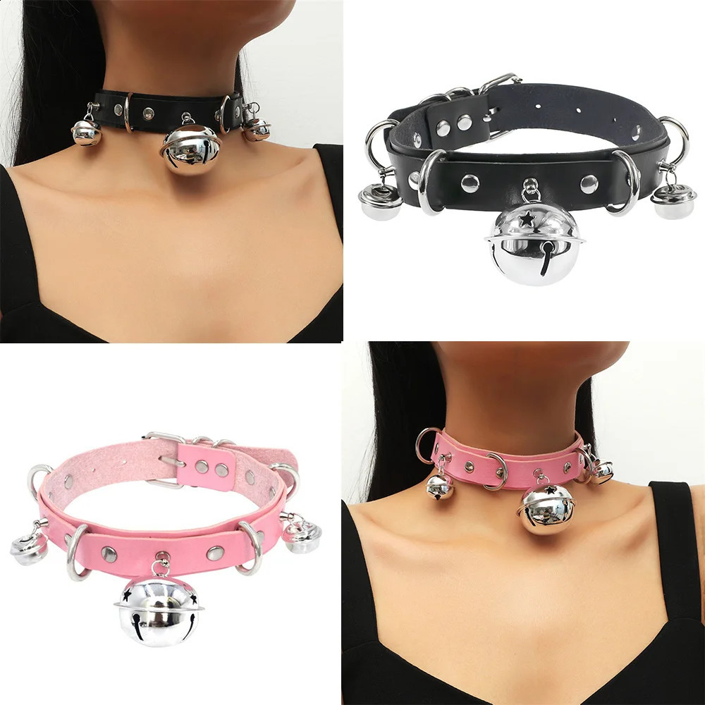 Punk Fashion Harajuku Exaggerated Sexy PU Leather Collar Distinctive Bell Necklace 251023