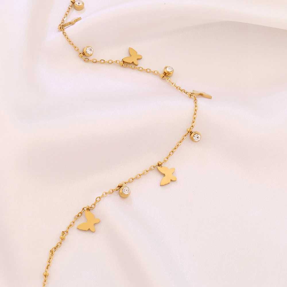 316L Stainl Steel Butterfly Tassel Pendant Necklace For Women Fashion Gold Color Zircon Charms Chain Necklaces JewelryXJ251024