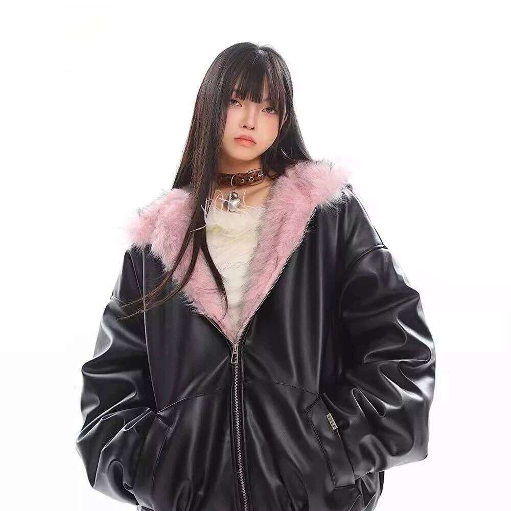 Korea Fuax Fur Hooded Parkas Y2k Coats Vintage Thicken Loose Casual Chaqueta Tops Fashion Snow Wear Women Jackets Abrigos 2025 Womens Coat