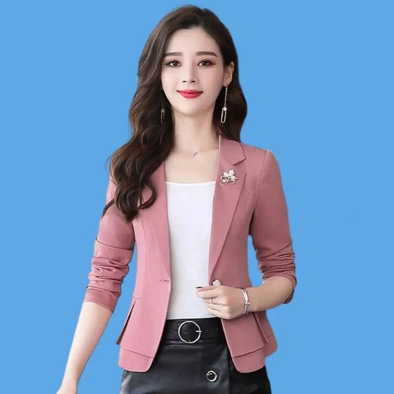 Spring Autumn Jackets 2024New Solid Fashion Slim Office Short Women Elegant Single Button Formal Blazer Coat dongdumaoyi