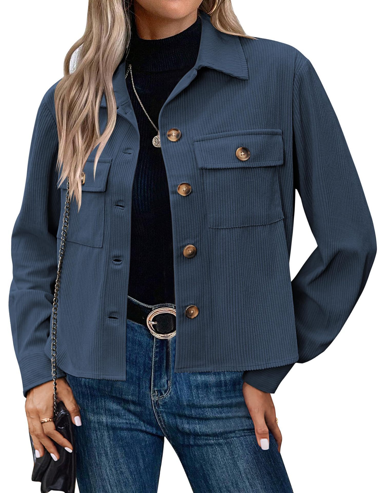 2025 Women's Fashion Casual Short Corduroy Button-Up Crop Jacket Top