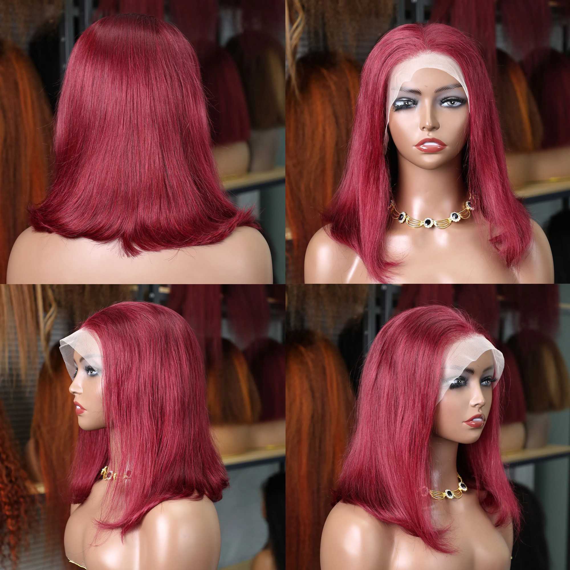 99J Burgundy 13x4 Bob Straight Pre Plucked Human Hair Wigs Short Brazilian Human Hair Wigs Transparent Lace Human Hair Wig W251023