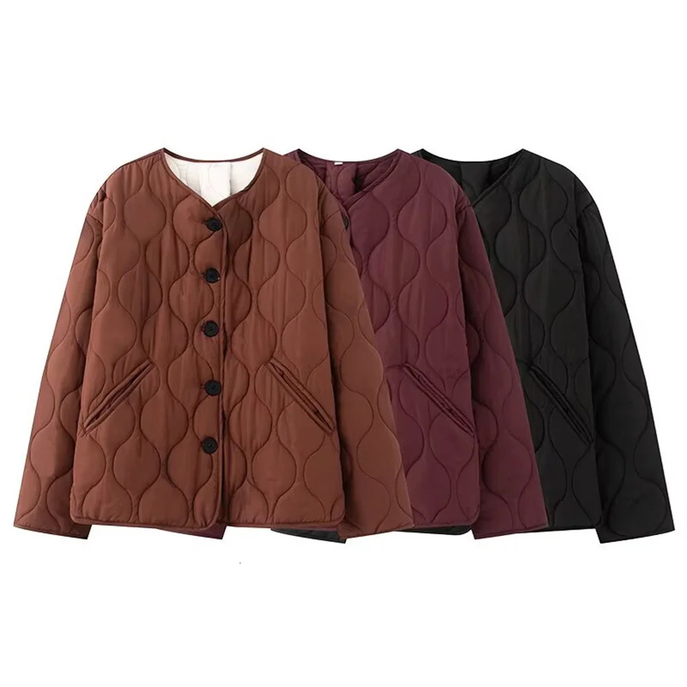 Womens simple and versatile round neck long sleeved cotton jacket decoration casual womens clothing 251013