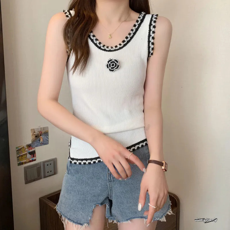 Floral Camisole Sweater - Women's Knitted Tank Top With Rose Accents For Stylish Layering Ddmylovely