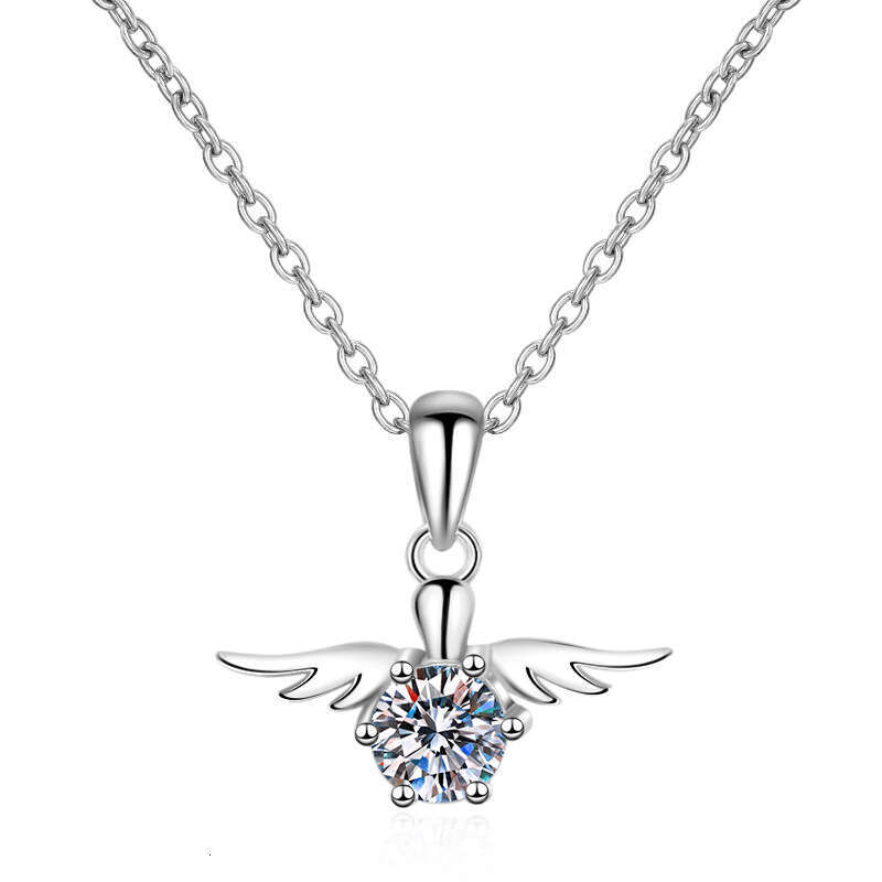 DHCollections-- S Sier Angel Necklace for Women Plated PT950 Inlaid with Moissanite Simulated Pendant Fashion Clavicle Chain