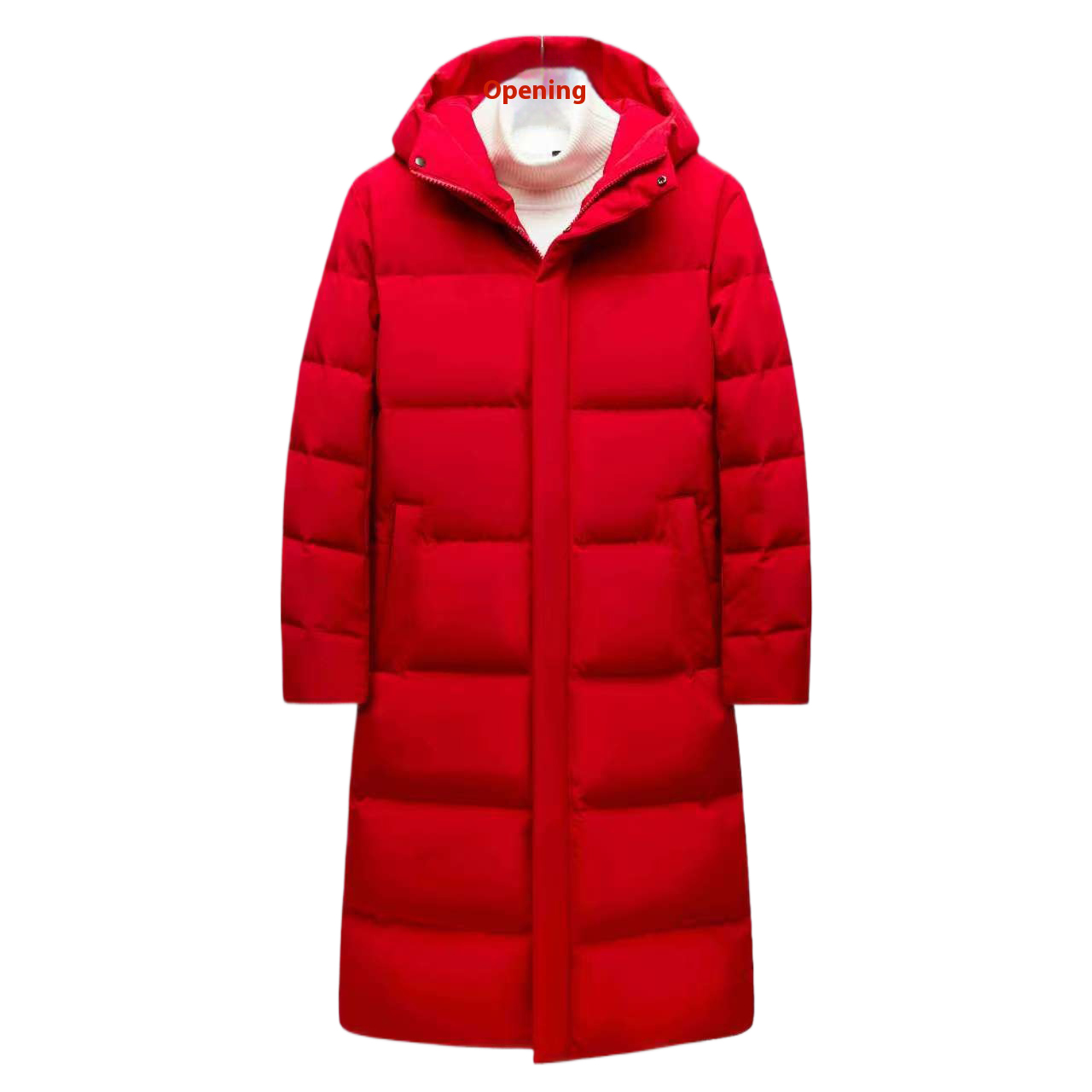 Red Hooded Unisex Mid-Length Down Jacket Winter Thickened Warm Fashionable Versatile Outerwear