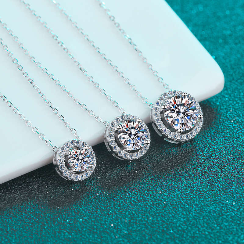 DHCollections-- Sterling Sier Moissanite Necklace for Women Round Pendant Simple Korean Style Live Streaming Hot Sale