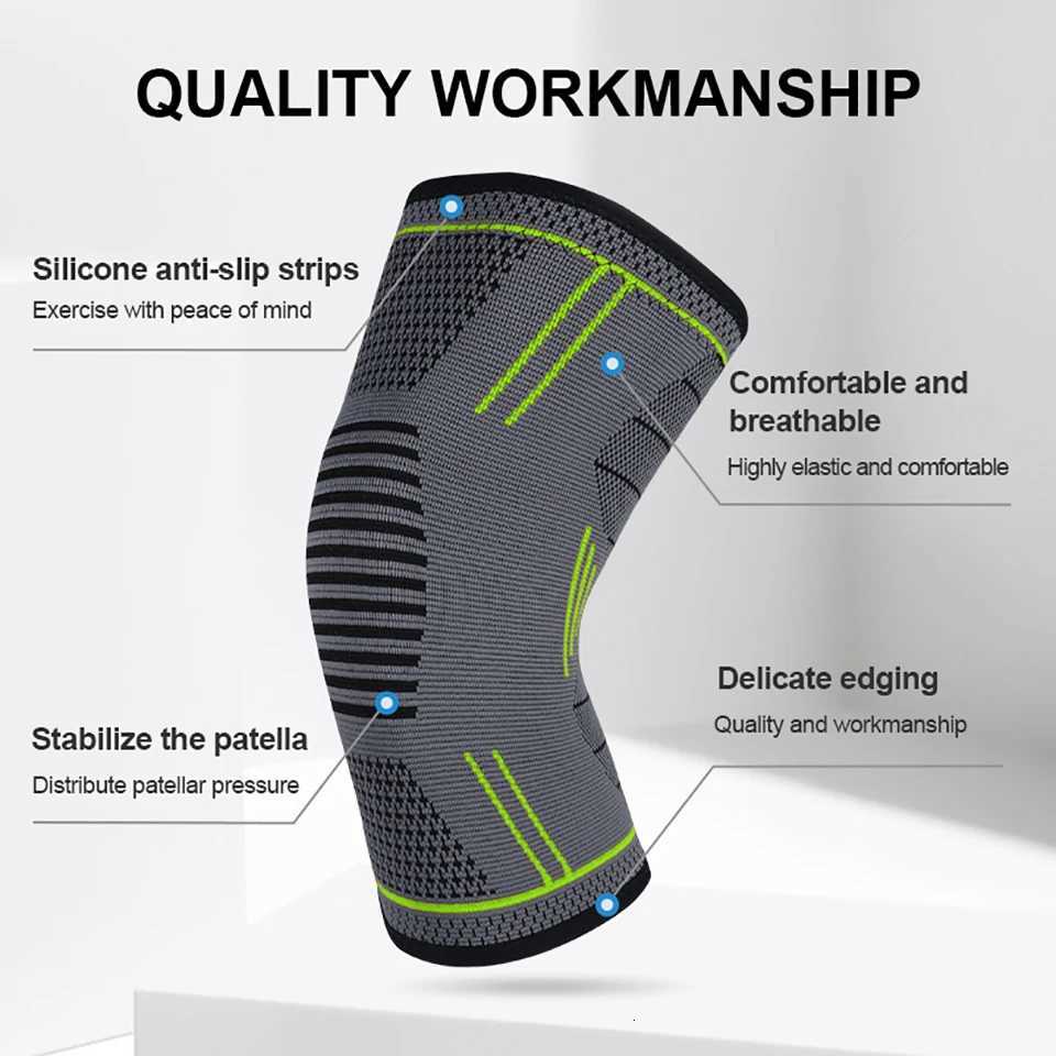 1Pcs Elastic Knee Pads Silicone Antislip Knitted Breathable Nylon Sports Fitness Kneepads Basketball Volleyball Outdoor SportsW251024