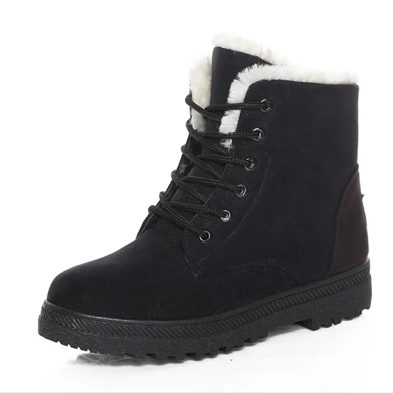 Womens Boots Warm Fur Botas Mujer 2025 Winter Shoes For Woman Snow Boots Low Heels Ankle Boots Winter Black Footwear Female251020
