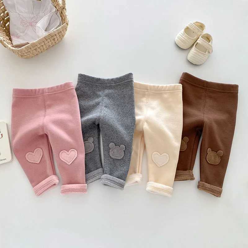 MILANCEL New Winter Kids Leggings 05T Girls Cute Thicking Bear Render Pants Children Fleece Padded Solid Color SkinnyPantsT251024