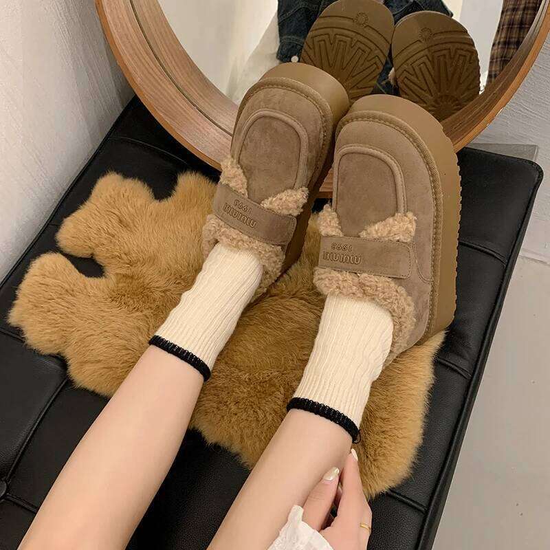 Warm Lamb Wool Cotton Padded Shoes Women New Flat Thicken Plush Winter Woman Non Slip Thick Bottom Ankle Snow Boots