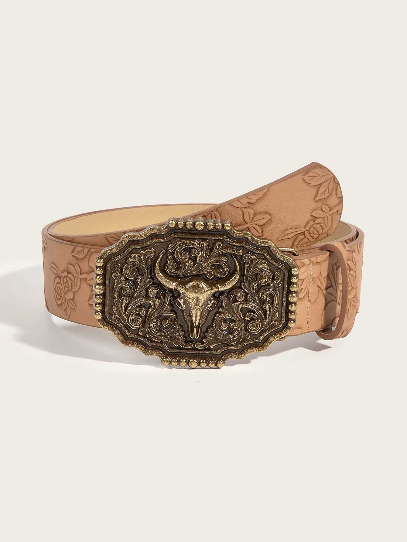 Neutral wind Niutou buckle printing belt W251024
