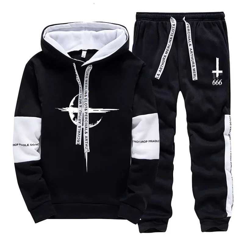 2025 New Mens Tracksuit Hooded Sweatshirts Jogger Pants Urban Casual Fashion Satan Print Sportswear Autumn Winter Trendy OutfitT251024