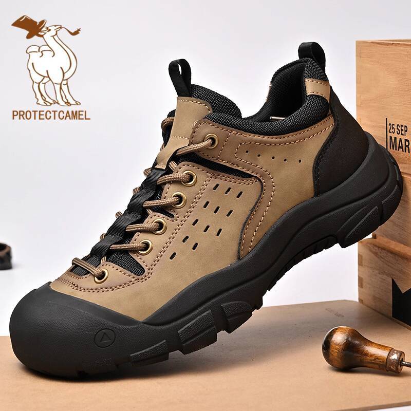 Paul Camel Men's Shoes Genuine Leather Outdoor Hiking Footwear Non-Slip Thick-Soled Shoes for Sports Casual Use & Trail Climbing Trekking