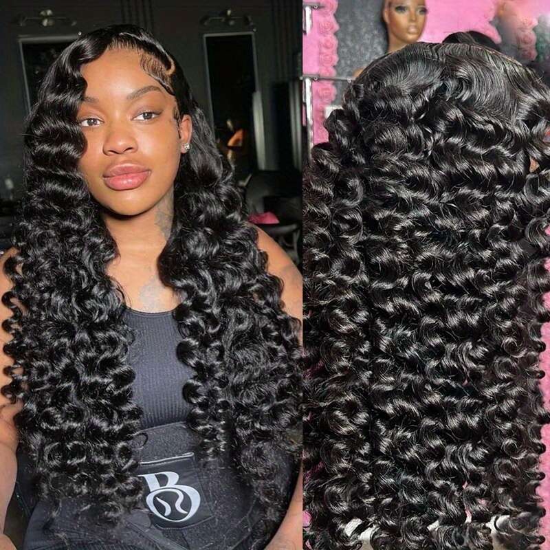 200% Density Glueless 4x4 HD Sheer Pre-Plucked Baby Hair Loose Deep Social Potluck Suitable Gift Full Women Glueless, Ready to Wear Wigs, Lace Front R