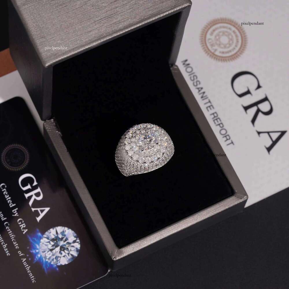 Hot Sale High Quality VVS Pass Test Sliver Gold Plated Hip Hop Mens Moissanite Dia Rings