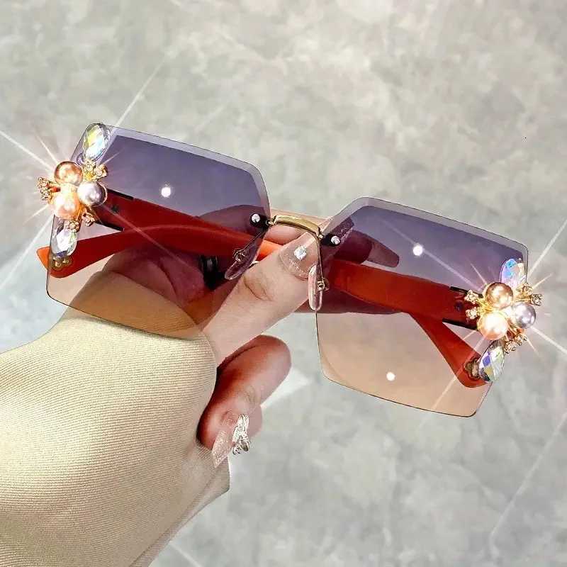 Rhinestone Decor Fashion Glasses For Women Men Casual Gradient Rimless Glasses For Summer Beach Rave PartyT251024