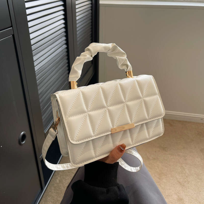 Women's Simple Textured Quilted Stitching Pleated Handbag 2023 Spring Summer New Fashionable Single Shoulder Crossbody Bag Trendy