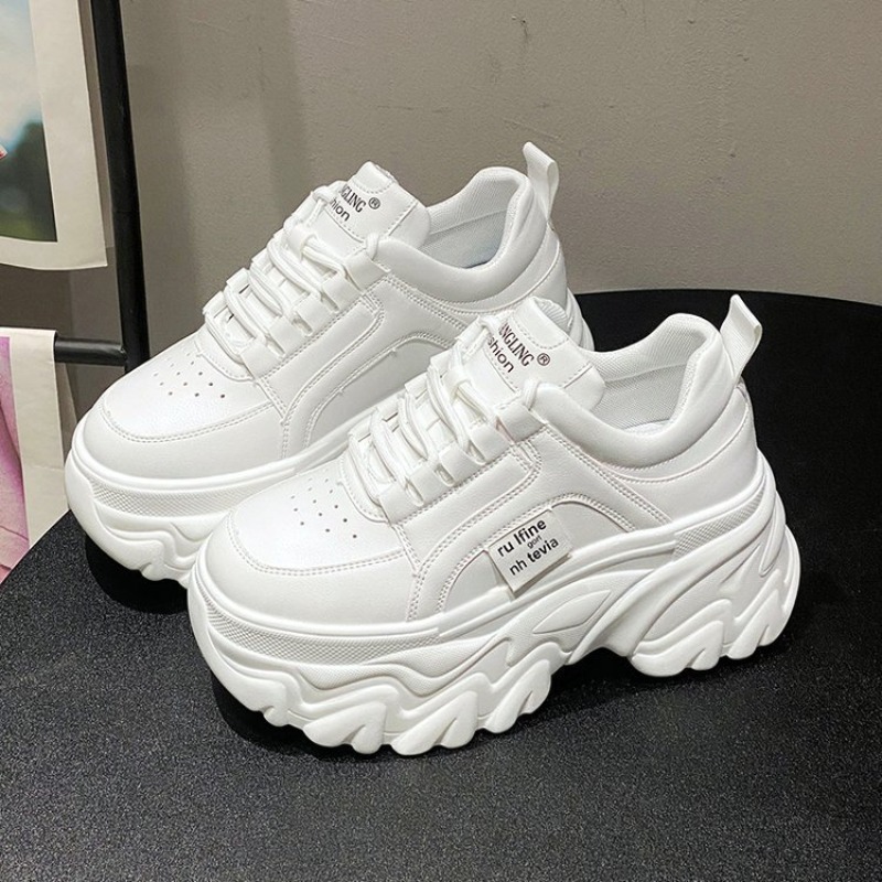 Rimocy White Black Chunky Sneakers Women Spring Autumn Thick Bottom Dad Shoes Woman Fashion PU Leather Platform Sneakers with Durable PU Leather