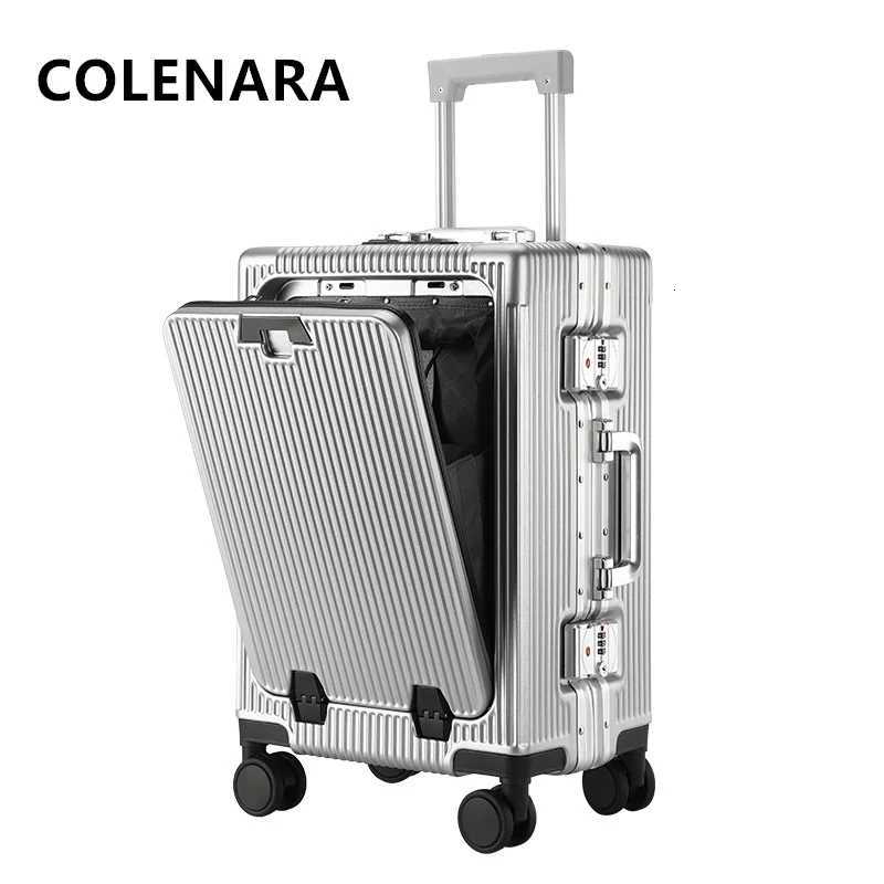 COLENARA High Quality Suitcase 2024 Inch Front Opening Laptop Trolley Case Aluminum Frame Boarding Case USB Charging LuggageW251024