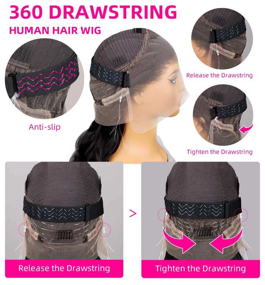 Hidden Strap Straight 360 Lace Front Wigs Human Hair Pre Plucked 12A Glueless Brazilian Virgin Wig With Drawstring HD Full Lace W251107