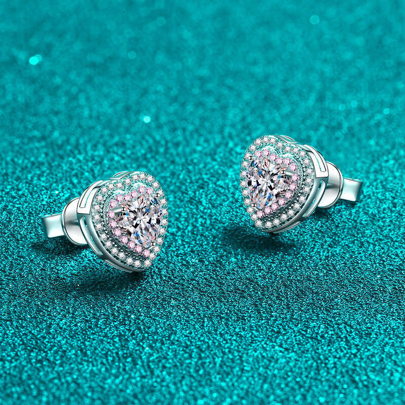 DHCollections-- Sterling Sier Heart Stud for Women Moissanite Earrings Plated with PT950 in Rose Gold Color
