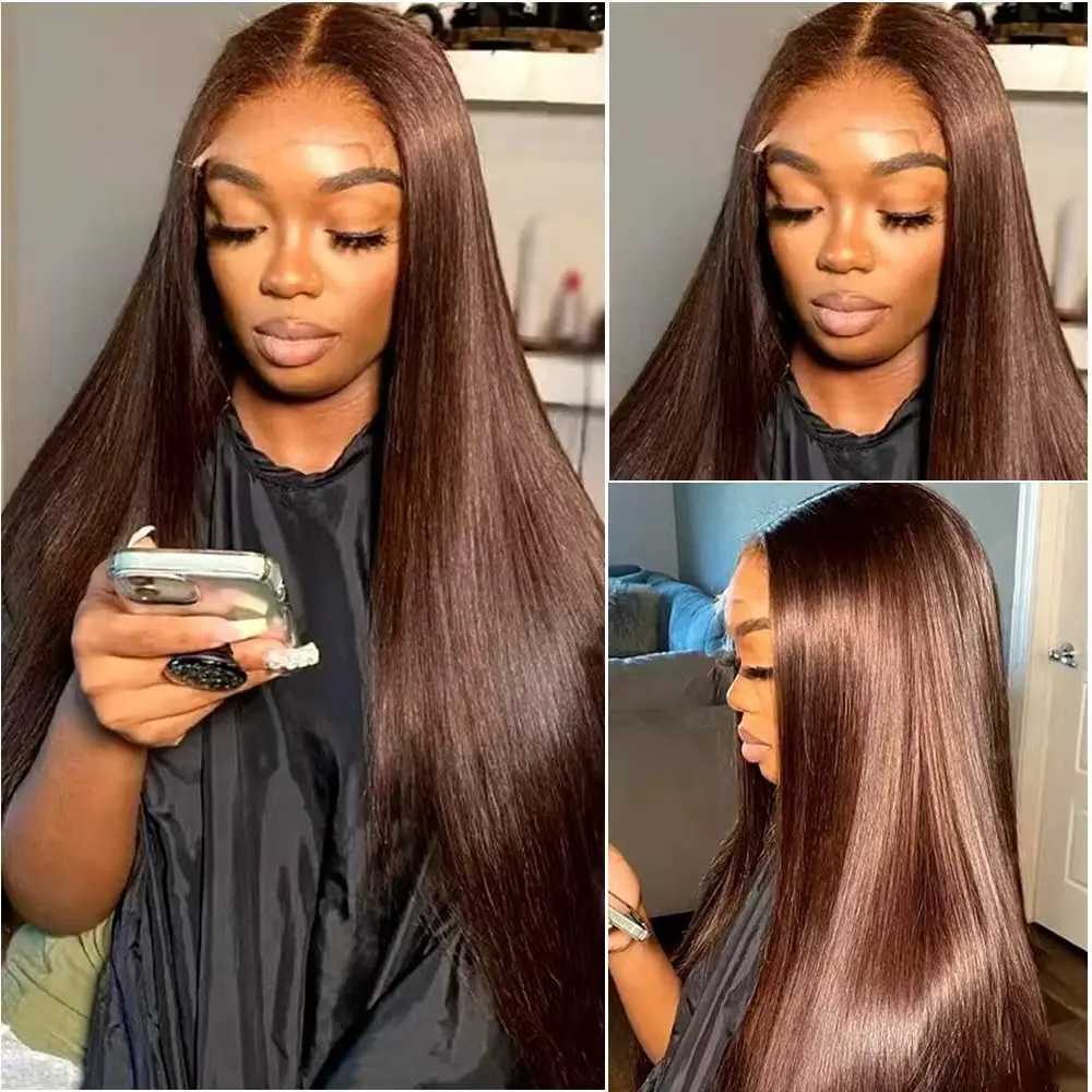 30 36 Inches Chocolate Brown Lace Front 100 Human Hair Wig Pre Plucked Dark Brown Bone Straight 13x4 13x6 HD Lace Frontal Wigs W251023