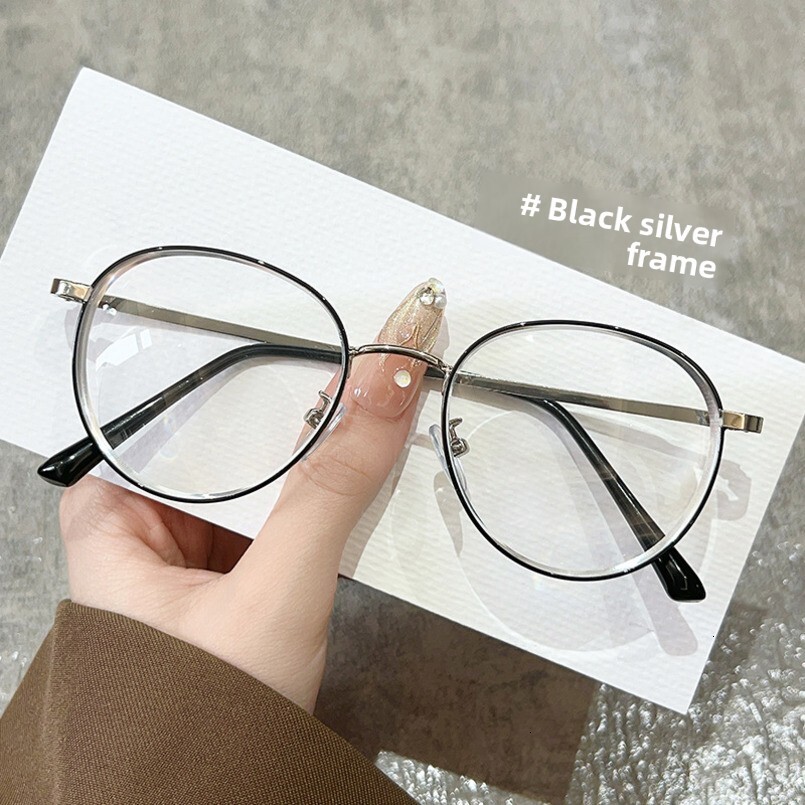25 New Anti-Blue Light Plain Unisex Versatile Metal Frame Internet Celebrity No-Makeup Face Slimming Decorative Prescription Glasses