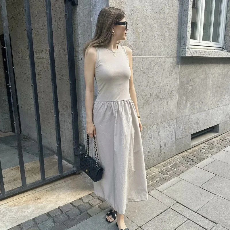 HXAO Knitted Dresses 2025 Woman Sleeveless Black Long Dress Women Bodycon Summer Solid Dresses One Pieces Midi Casual Dresses 251023