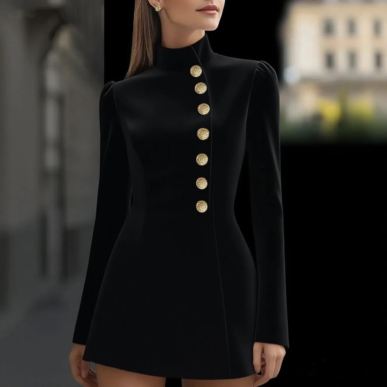 White Black Pink Button Blazer Dress Spring Autumn Turtleneck Long Sleeve Single Breasted Mini OL Workwear Business Dresses 251020