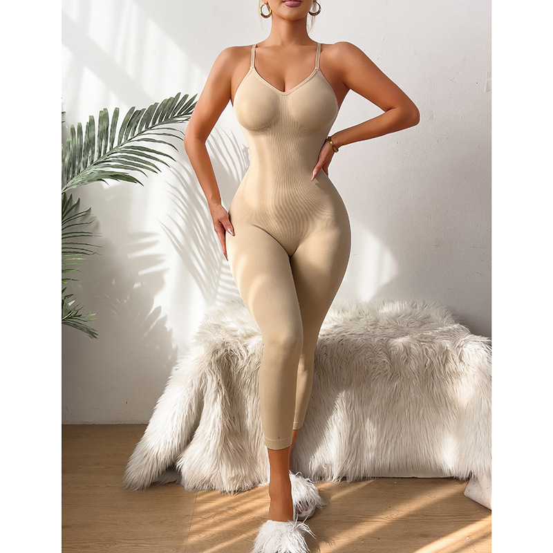 European Size Hot Sale New Seamless Tummy Control Waist Shaping Plus Size Camisole Seven-Eighth Pants Jumpsuit Women Tight-Fitting