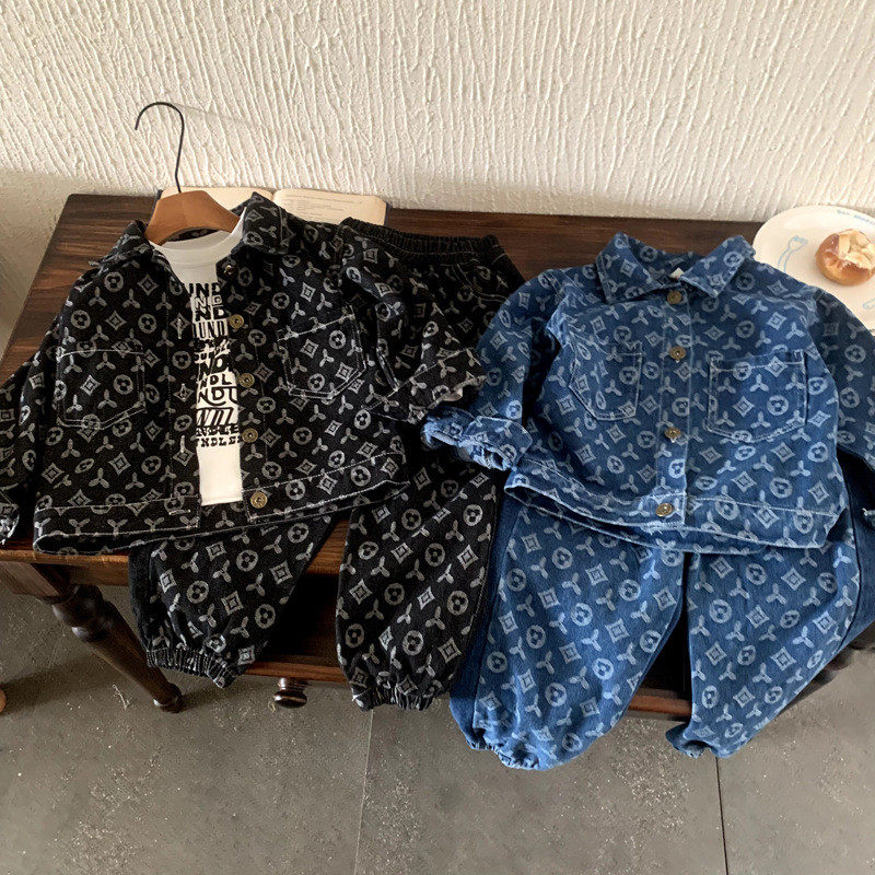 Free Shipping 2025 kids clothing designers Boys Denim Set 2-Piece, Jacket with Straight Leg Pants, Spring Autumn Casual Outfit for Kids