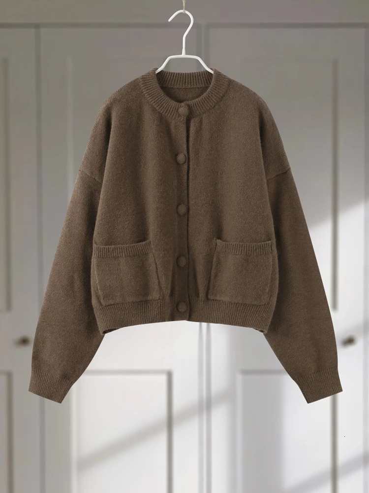 Allmatch Knit Women Cardigan Casual Oneck Long Sleeve Single Breasted Pccket Female Cardigan 2025 Autumn Solid Lady Knitwear 251013